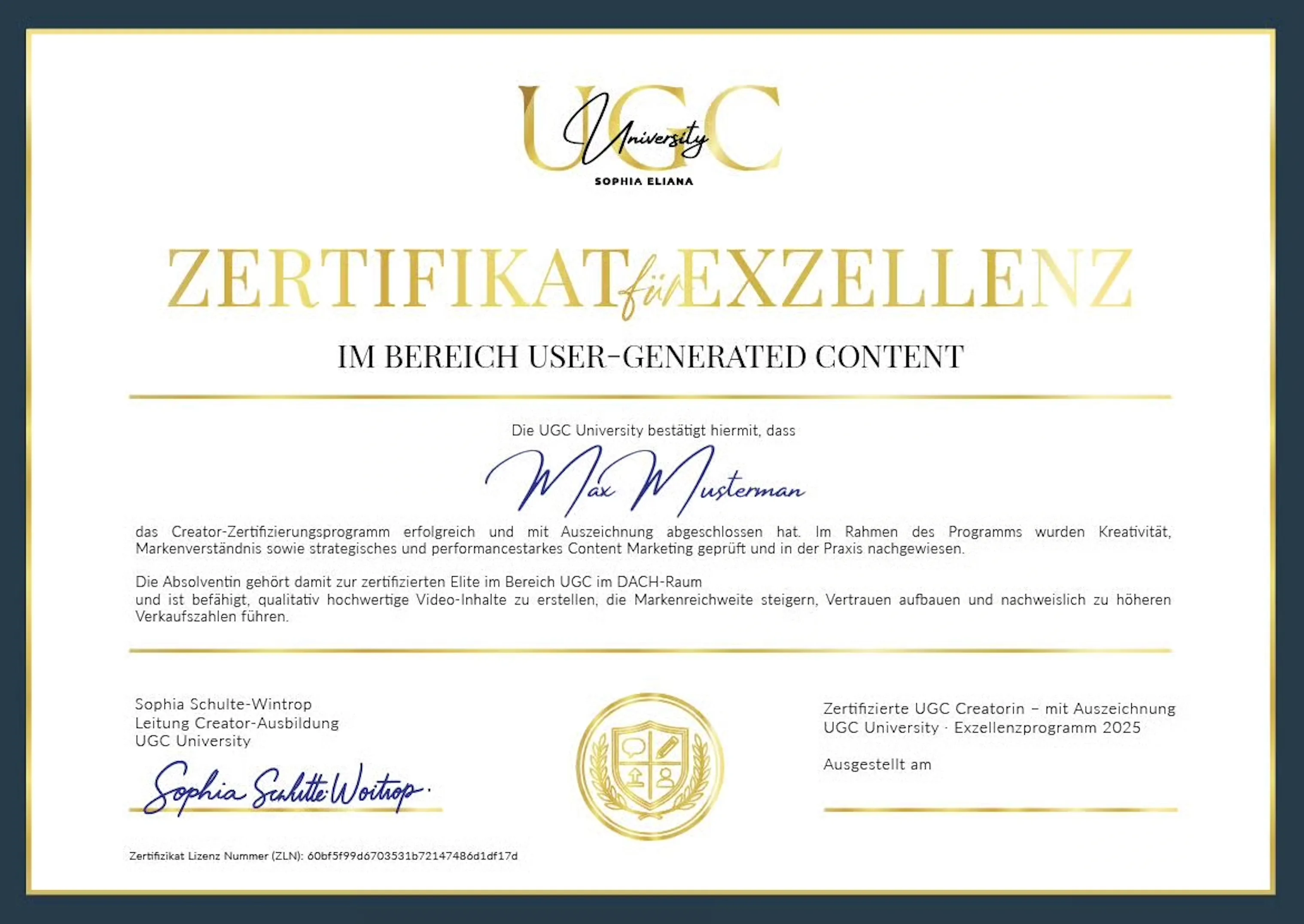UGC University Zertifikat für Exzellenz