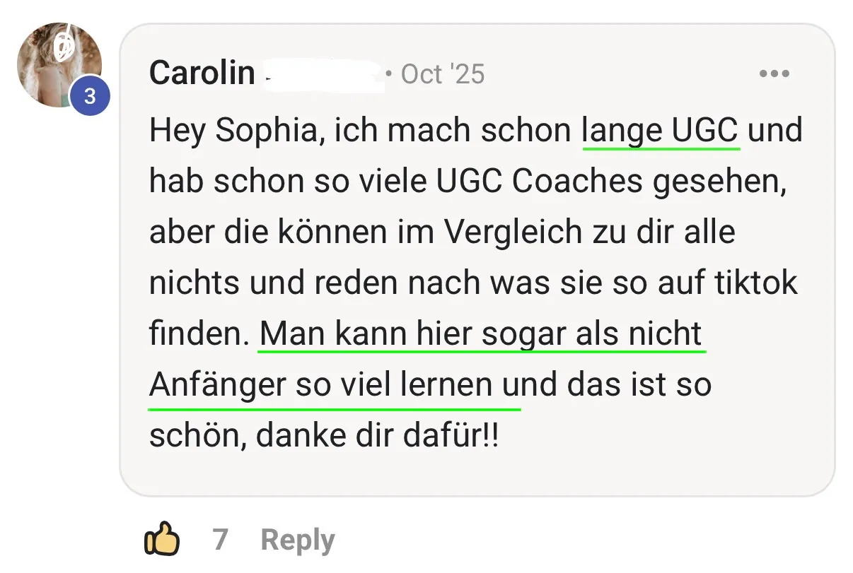 Carolin — Erfahrene Creatorin lobt den Kurs