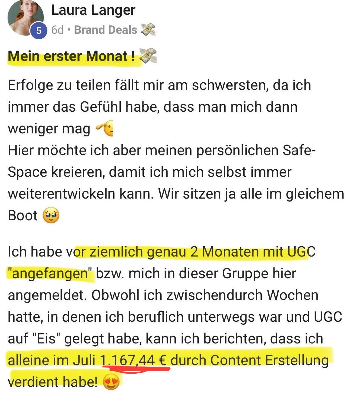 Laura — 1.167€ im ersten Monat
