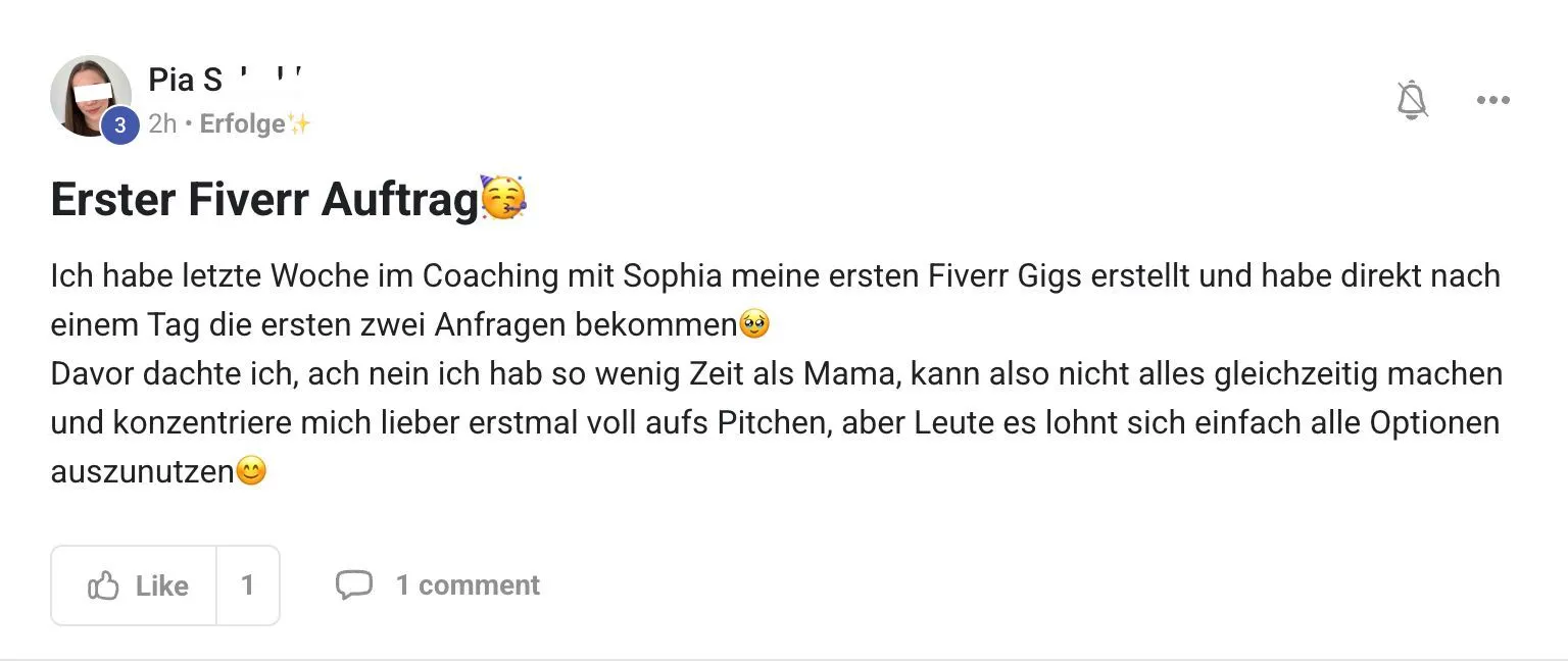 Pia S. — Erster Fiverr Auftrag
