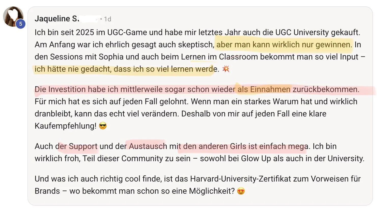 Jaqueline — Investition zurückbekommen, klare Kaufempfehlung