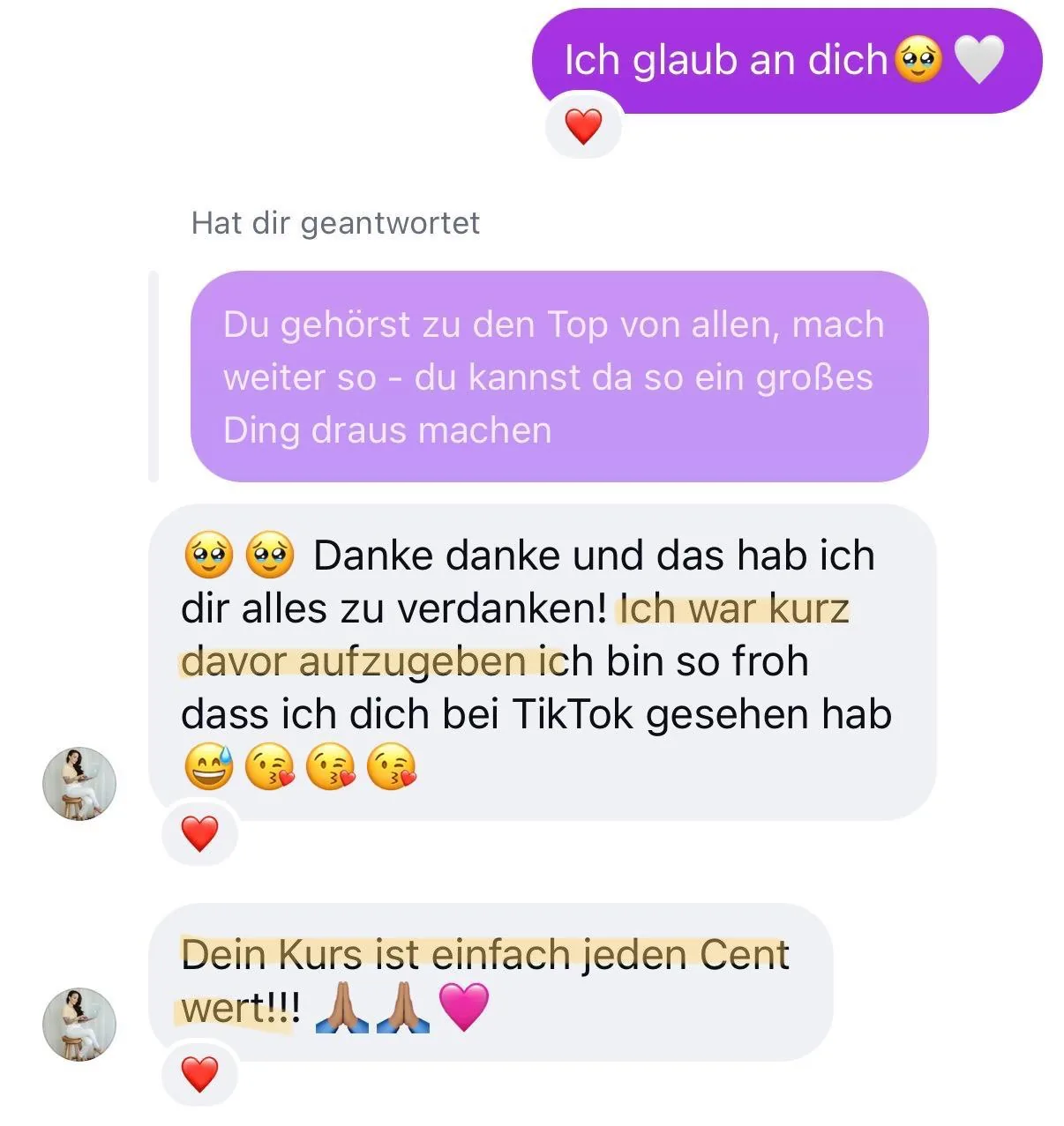 Juli — Screenshot: „Ich war kurz davor aufzugeben — Dein Kurs ist einfach jeden Cent wert!“